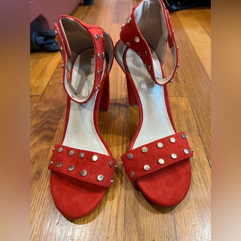 Red Orange Studded Women's Heels